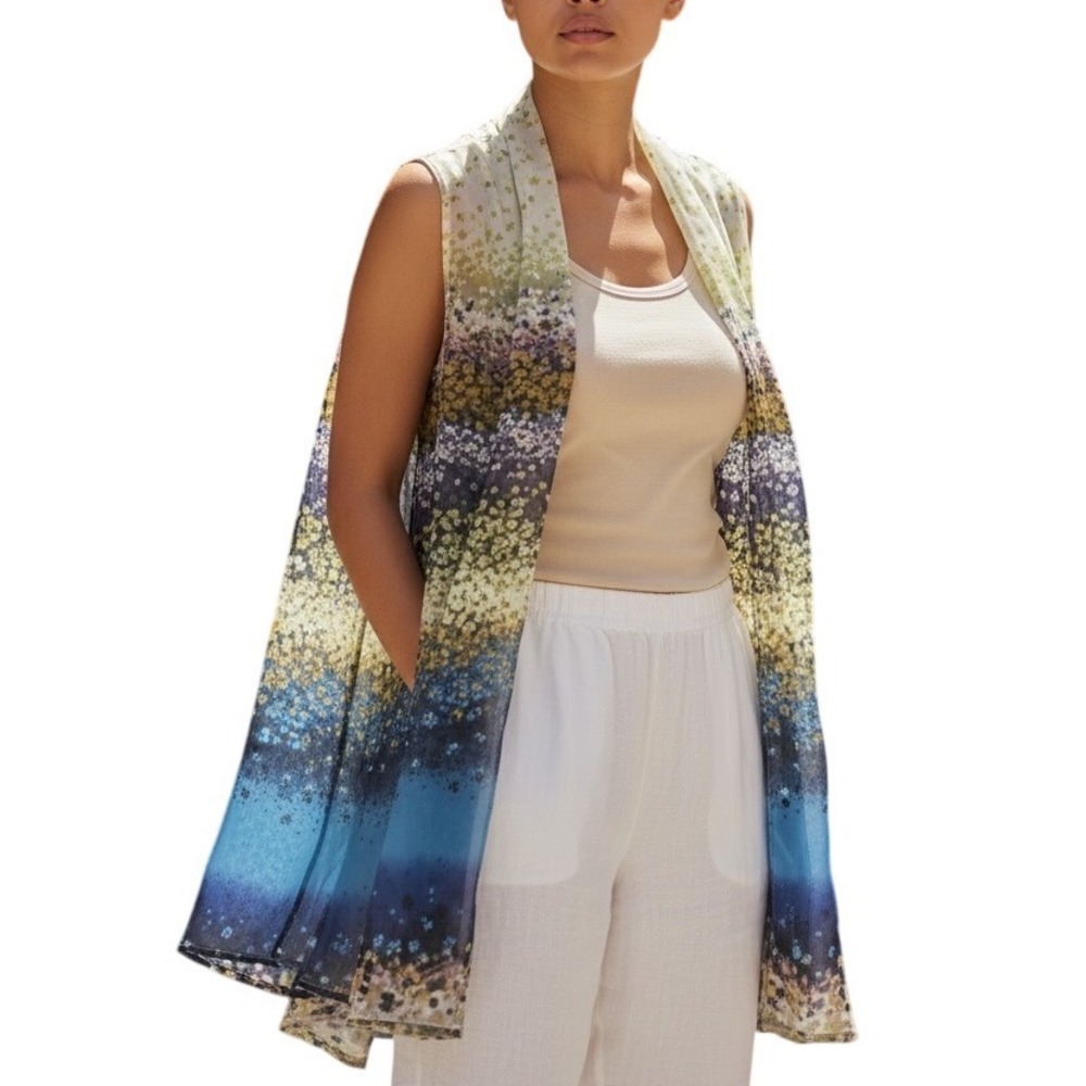 Coldwater‎ Creek Floral Print Sleeveless Sheer Duster Cardigan Cover Up